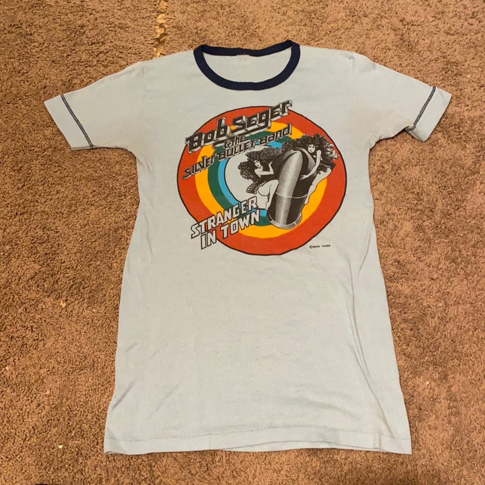 Vintage 1978 Bob Seger Silver Bullet Band Tour Ringer Tee Shirt Blue